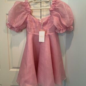 Selkie Pink Gingham Puff Sleeve Dress
